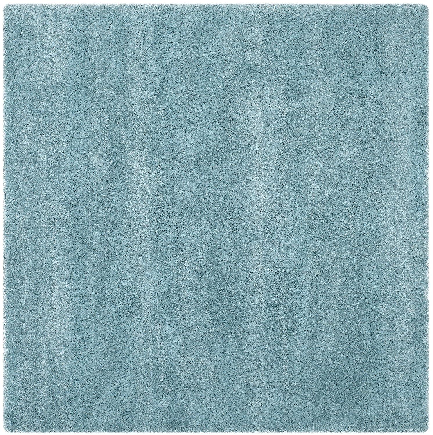 Ultra-Soft Aqua Blue Geometric 8' Square Shag Area Rug