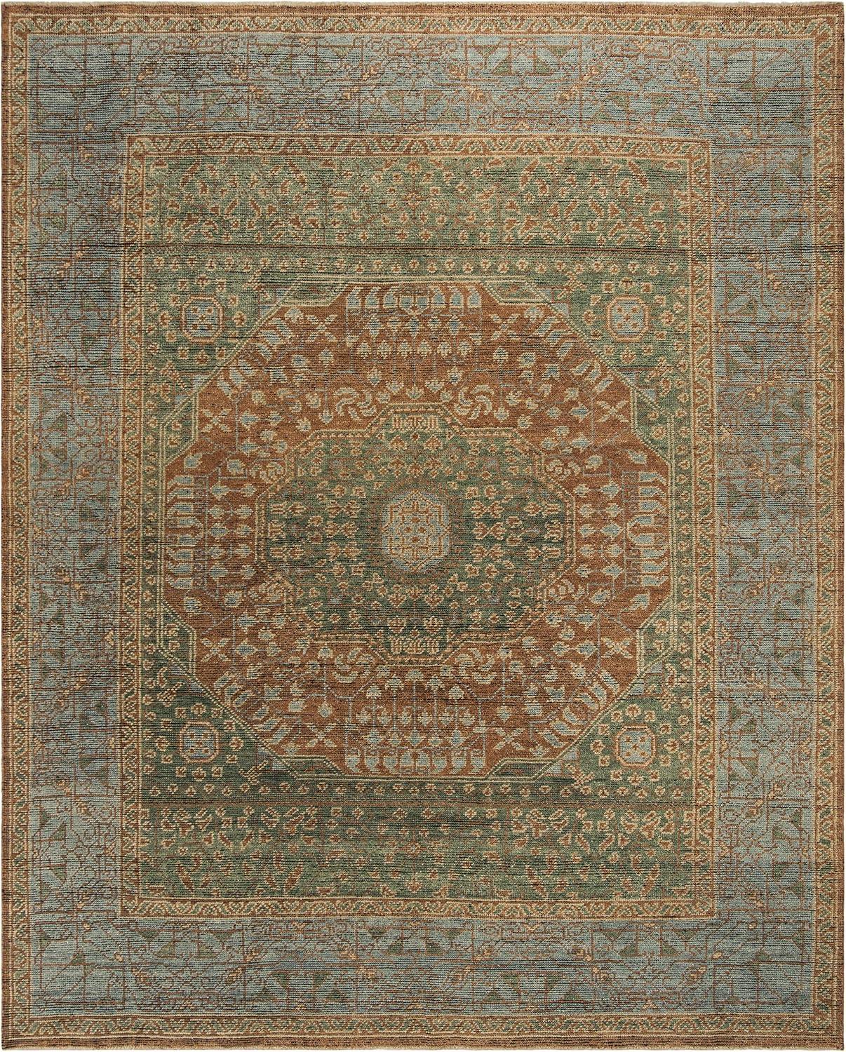 Elegant Light Blue 9' x 12' Hand-Knotted Wool Area Rug