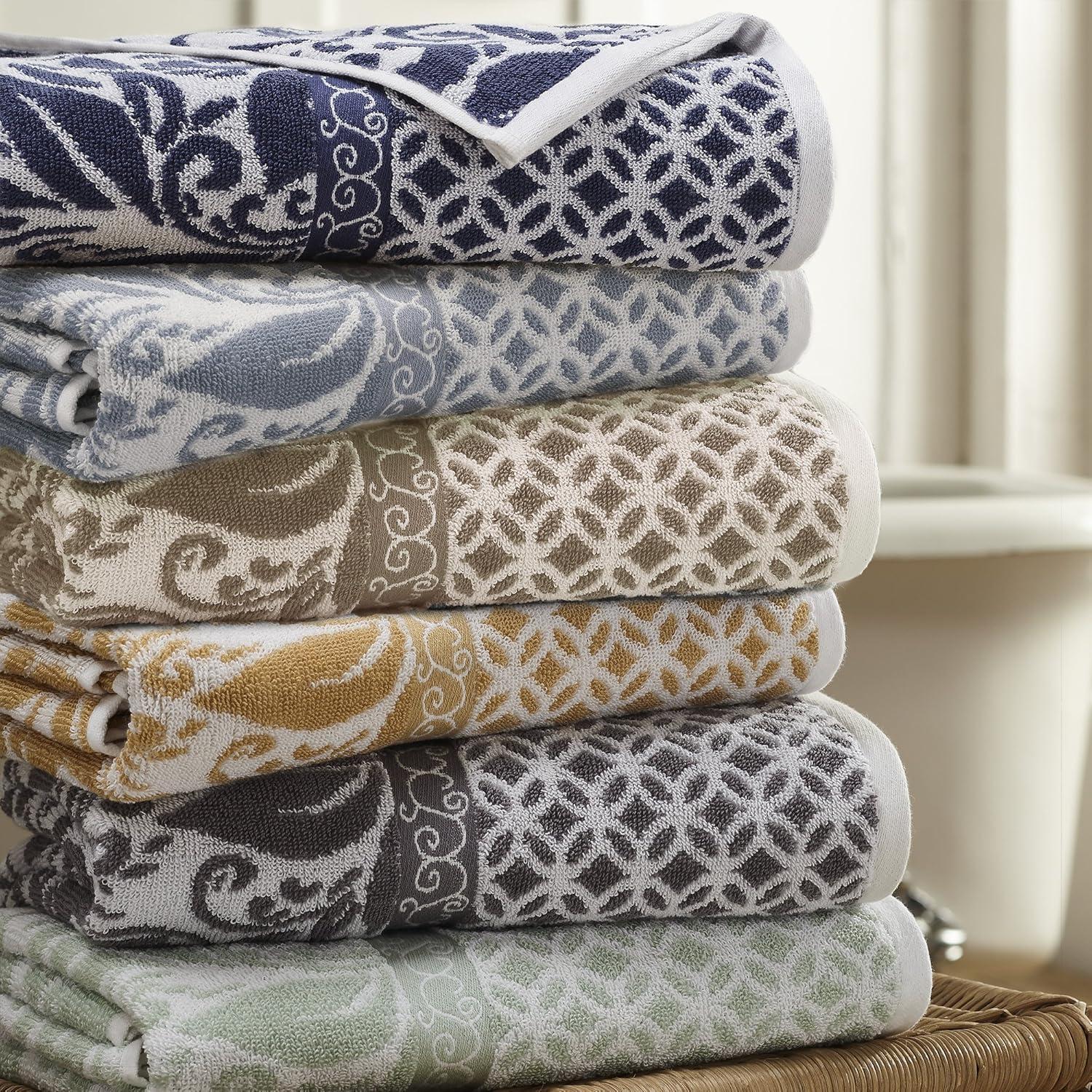 Modern Threads Trefoil Filigree 6-Piece Reversible Yarn Dyed Jacquard Towel Set - Bath Towels, Hand Towels, & Washcloths - Super Absorbent & Quick Dry