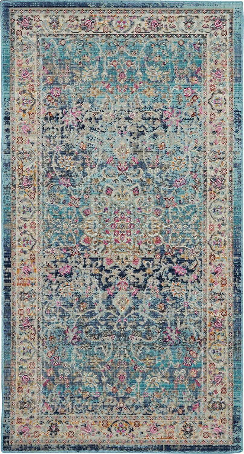 Nourison Vintage Kashan VKA01 Blue/Ivory/Orange Indoor Area Rug - 2' x 4'