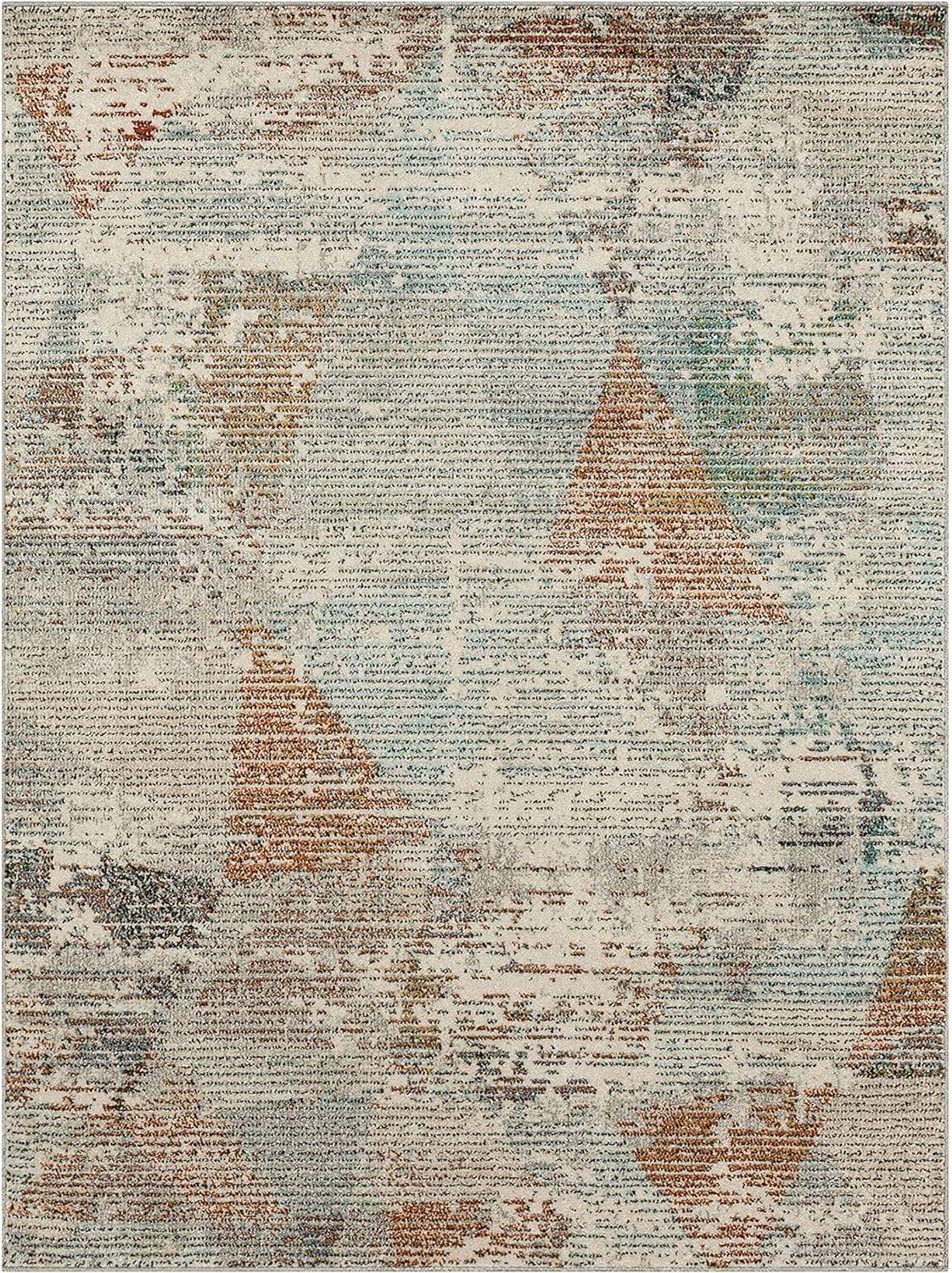 Gray Abstract Synthetic Easy Care Rectangular Area Rug