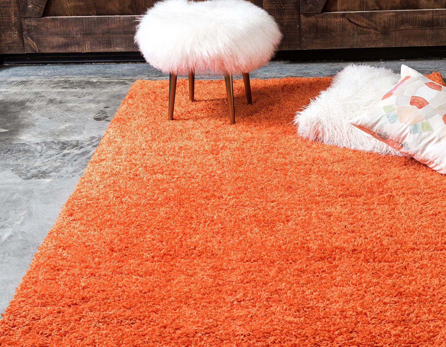 Unique Loom 4' 1 x 6' 1 Solid Shag Tiger Orange Area Rug