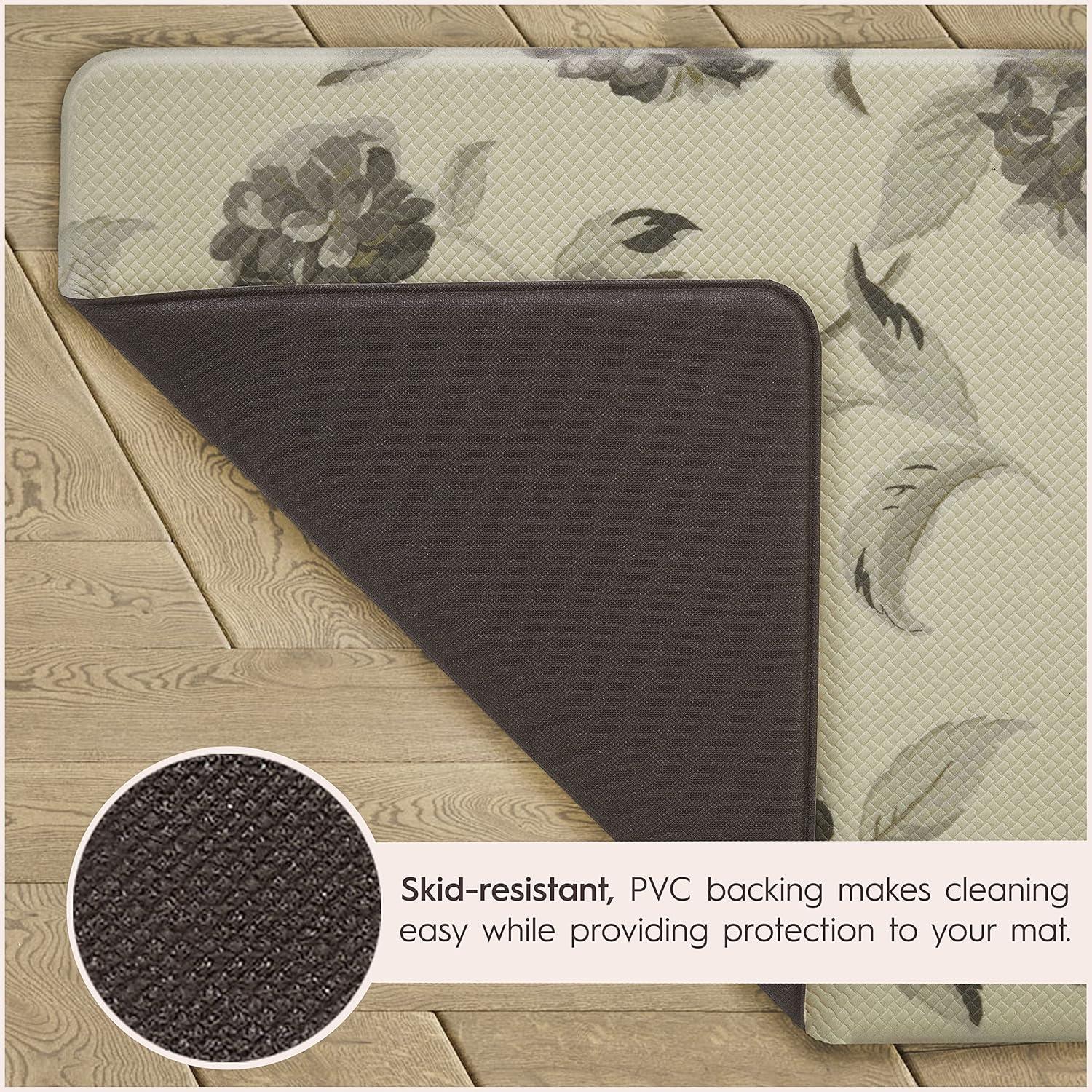 Hydrangea Floral Anti-Fatigue Kitchen Mat in Gray PVC