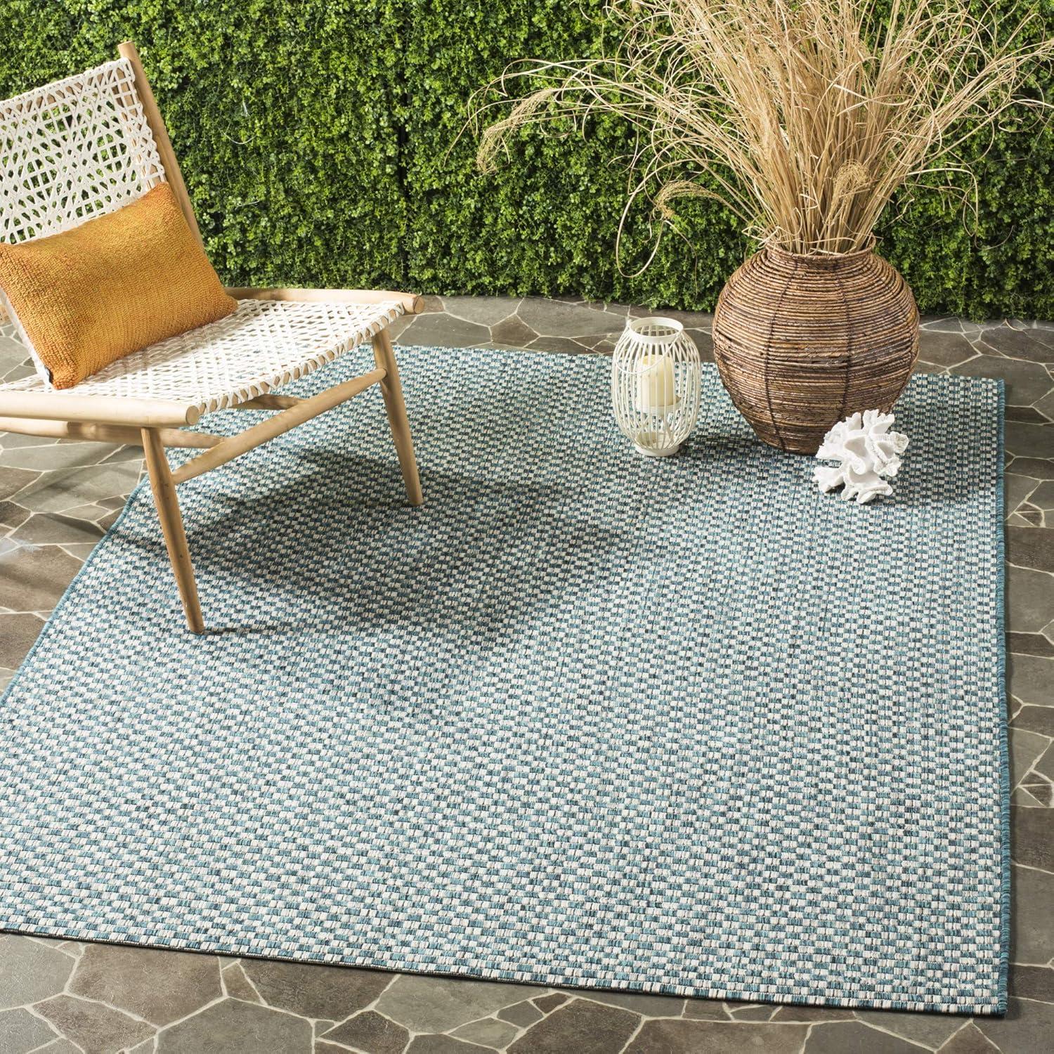 Courtyard CY8653 Power Loomed Indoor and Outdoor Area Rug - Turquoise/Light Grey - 5'3"x7'7" - Safavieh