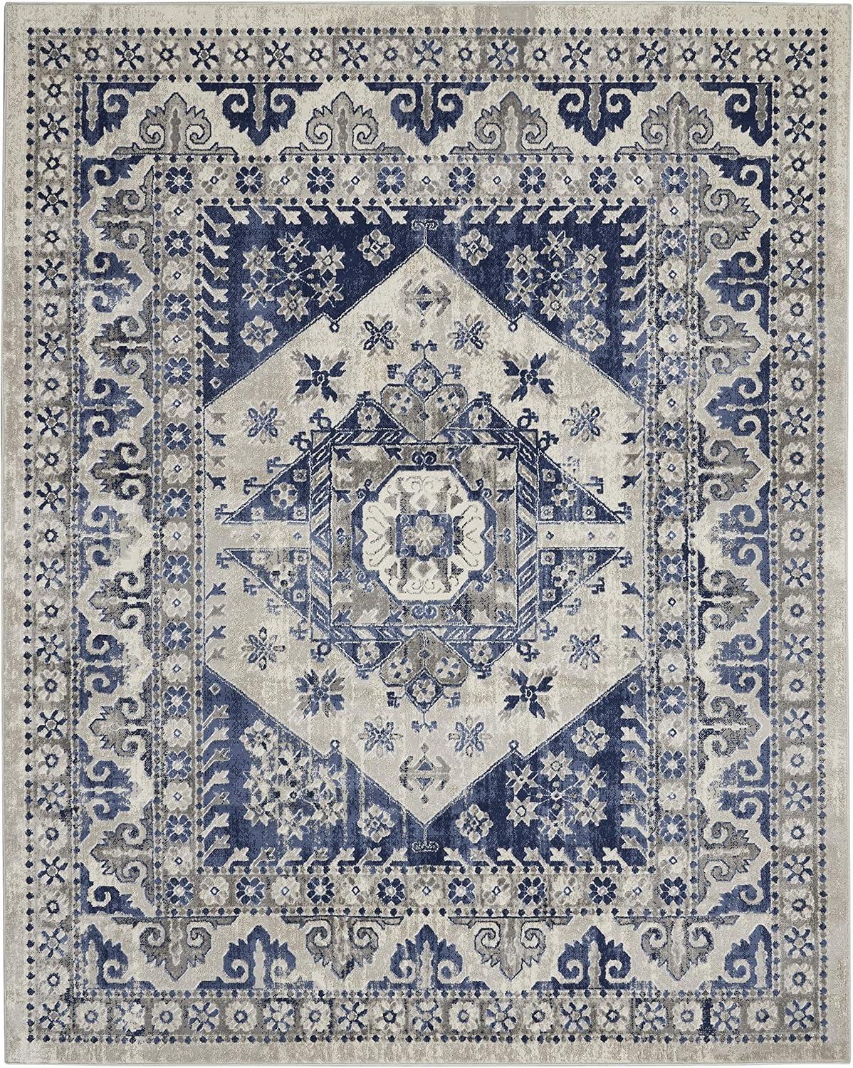 Ivory Blue Cyrus 8' x 10' Synthetic Reversible Area Rug