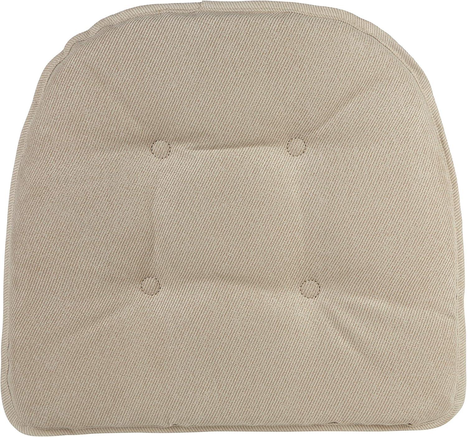 Non-Slip Tufted Chair Cushions for Dining Room, Kitchen and Office Use, U-Shaped Skid-Proof Seat Pad, 15x16 Inches, 2 Pack, Stone
