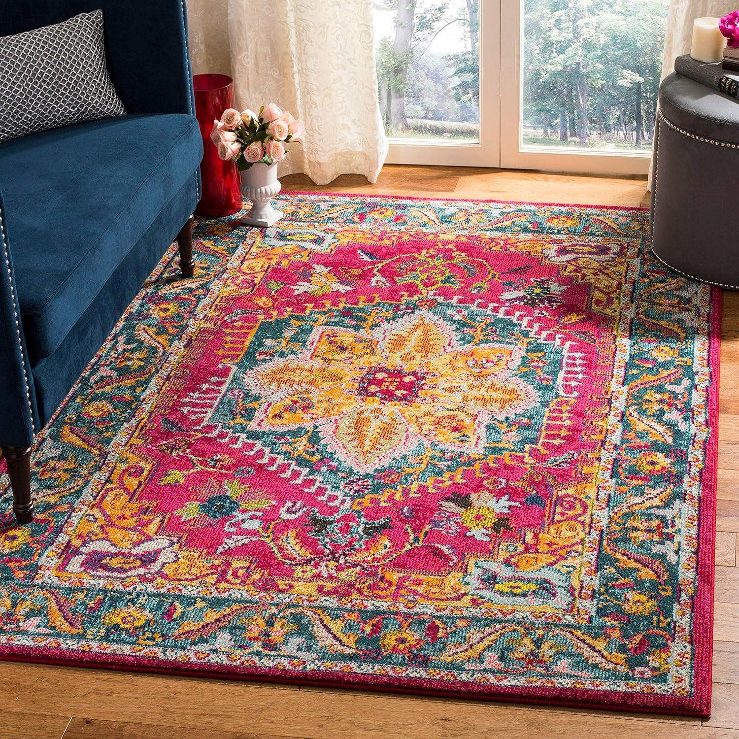 Fuchsia & Blue Medallion Synthetic Area Rug - 4' x 6'