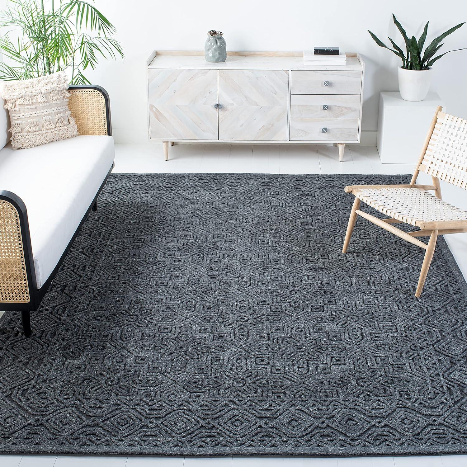 Gray Geometric Tufted Wool 6' x 9' Handmade Area Rug