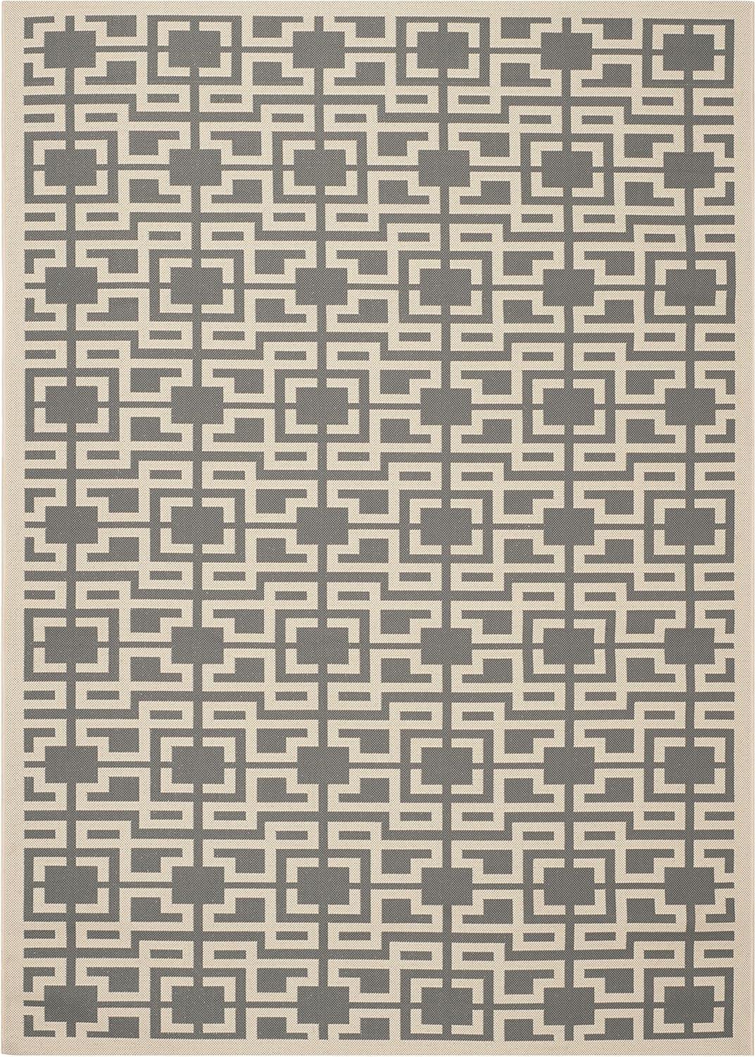 Anthracite and Beige Geometric Tufted Indoor/Outdoor Rug