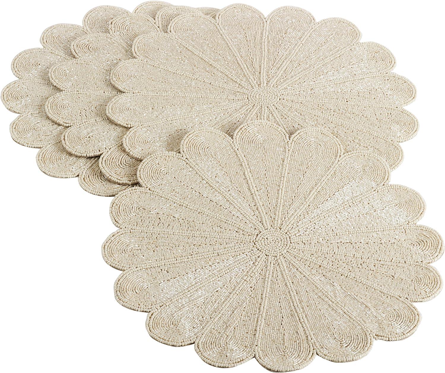 Saro Lifestyle Flower Design Beaded Placemat (Set of 4)