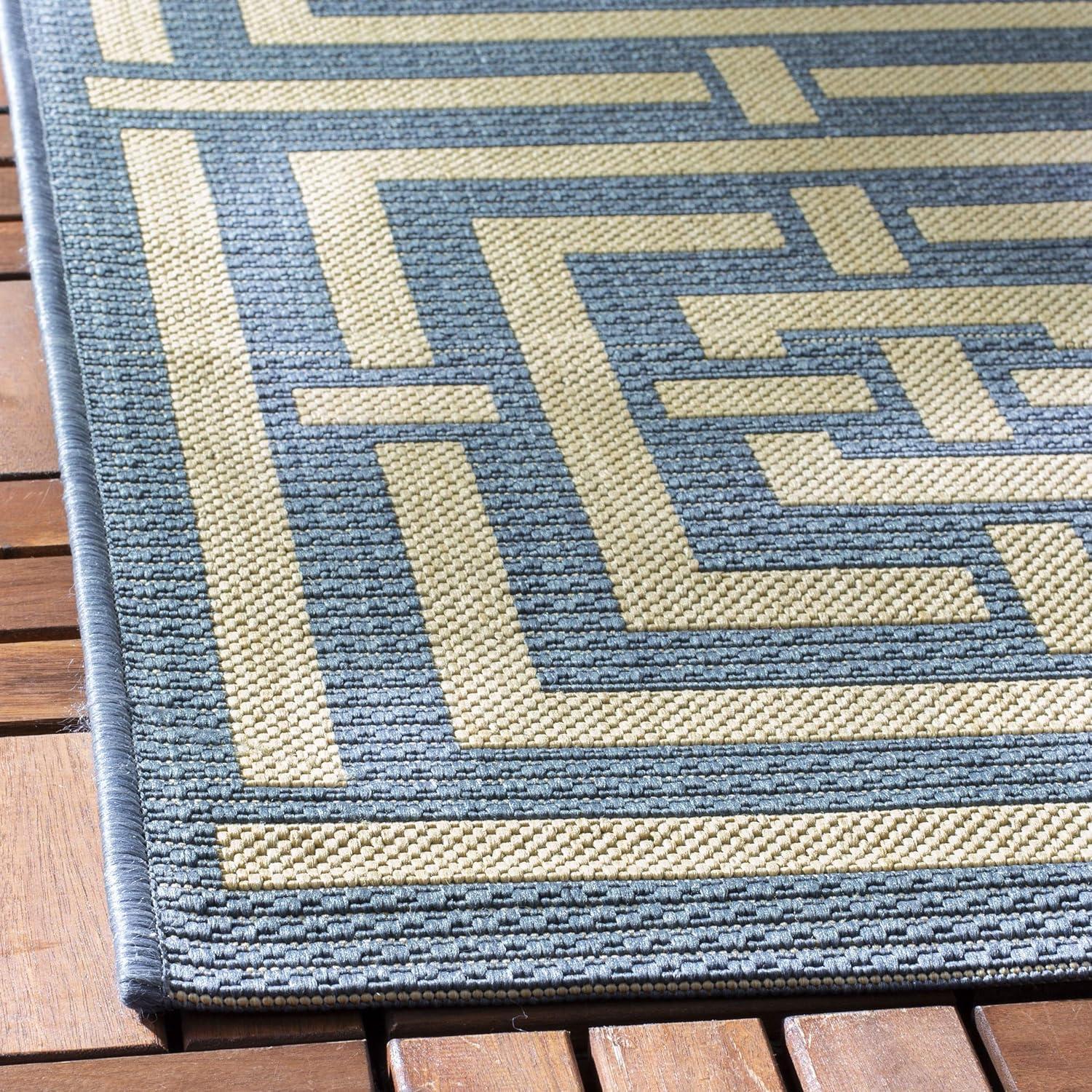 SAFAVIEH Courtyard Ariana Geometric Indoor/Outdoor Area Rug, 8' x 11', Blue/Bone