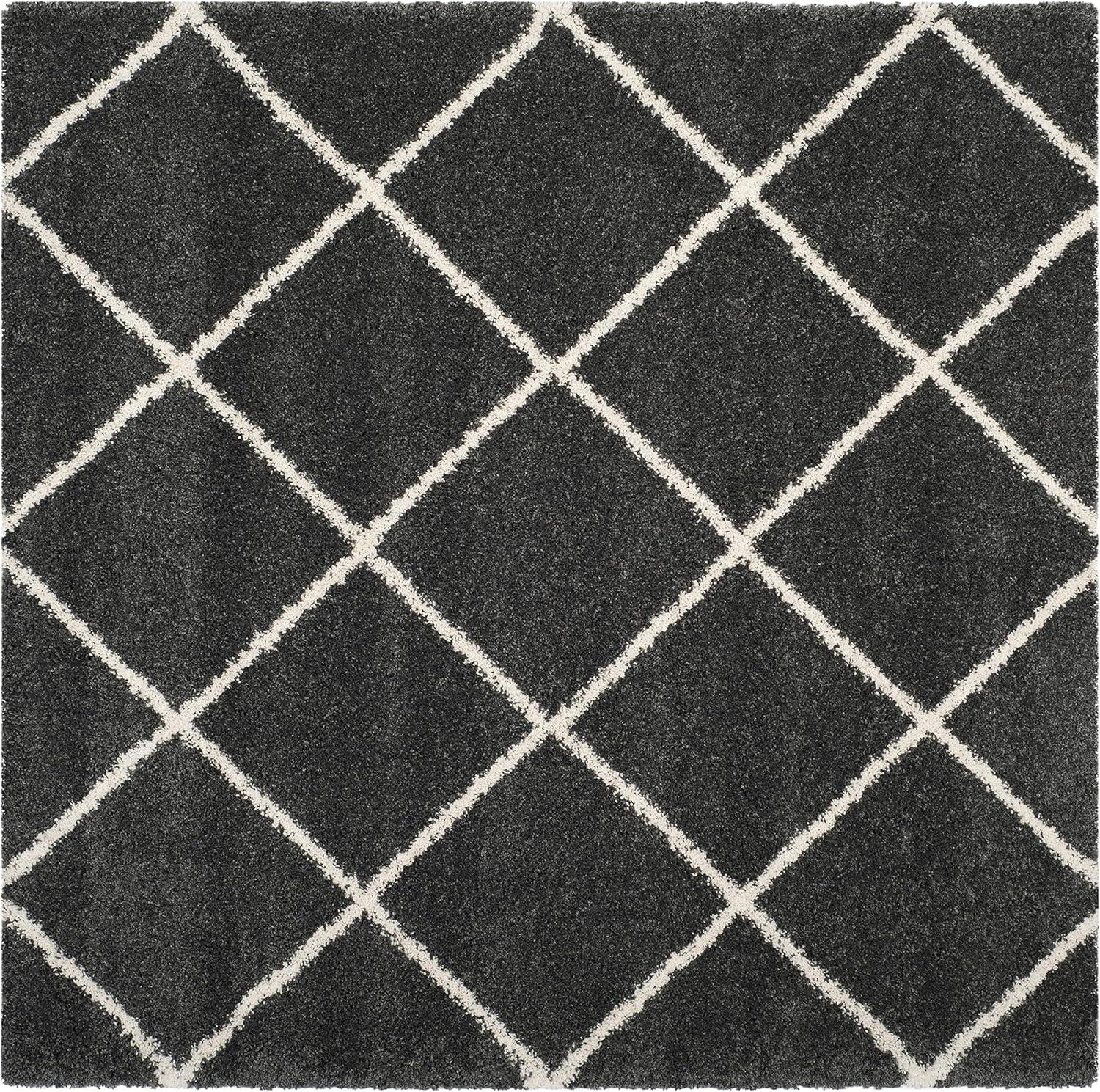 Modern Trellis Dark Grey & Ivory Square Shag Rug