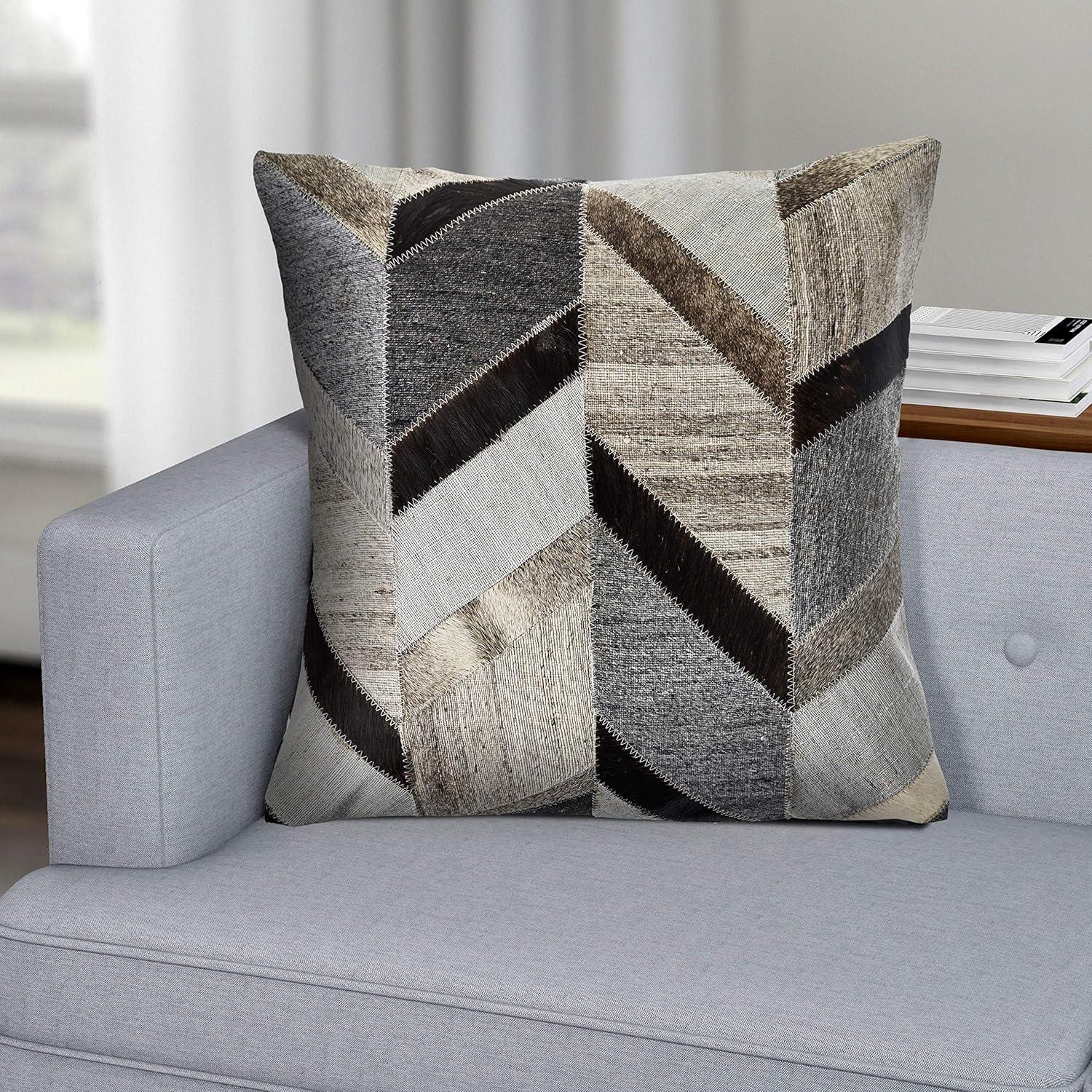 Gray and Brown Chevron Faux Leather Throw Pillow Set