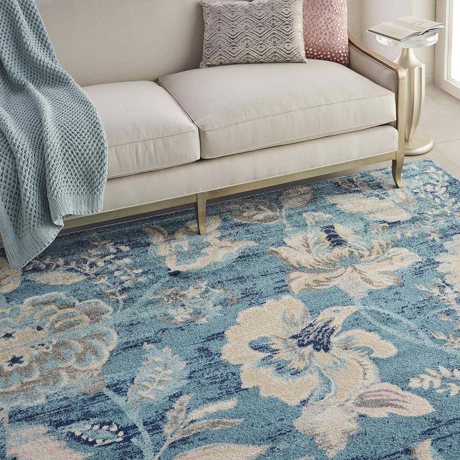 Nourison Tranquil 5'3" X 7'3" (5' x 7') Turquoise Area Rug French Country Eclectic Floral by Nourison