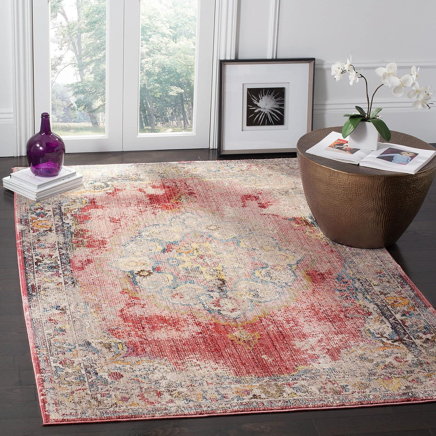 SAFAVIEH Bristol Collection 3' x 5' Rose / Light Grey BTL343B Boho Chic Medallion Distressed Area Rug