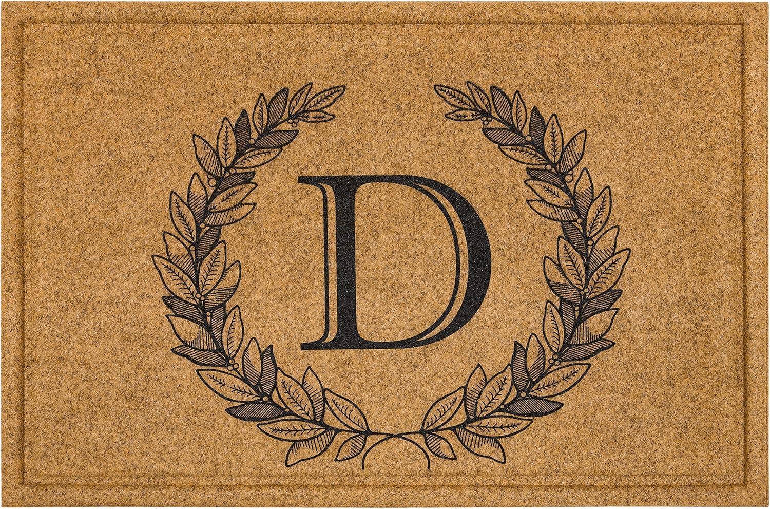 Mohawk Home Laurel Monogram D Low Pile Printed Faux Coir All Weather Eco Friendly Indoor/Outdoor Doormat, Natural, 2' X 3'
