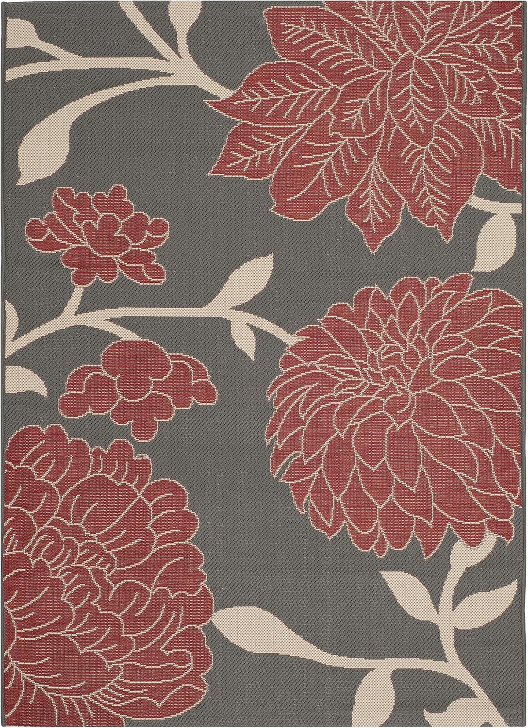 Courtyard CY7321 Power Loomed Indoor and Outdoor Area Rug - Anthracite/Red - 4'x5'7" - Safavieh