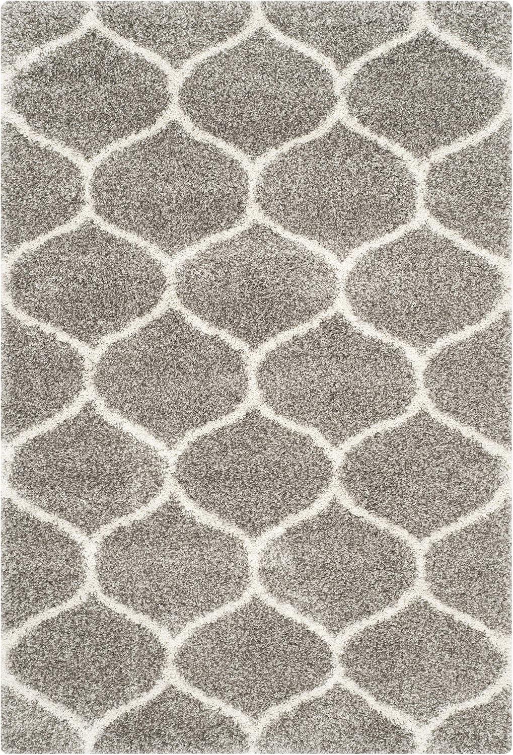 Ivory and Grey Synthetic 5' x 7' Handmade Trellis Shag Rug