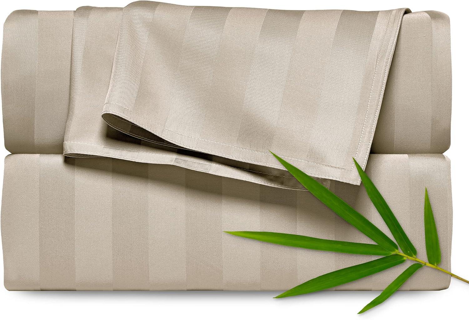 PURE BAMBOO Sheets Queen Size Bed Sheet 4 Piece Set, Genuine 100% Organic Bamboo Viscose, Soft & Cooling, Double Stitching, 16" Deep Pockets, 2 Year Quality Promise (Queen, Jacquard Sand)