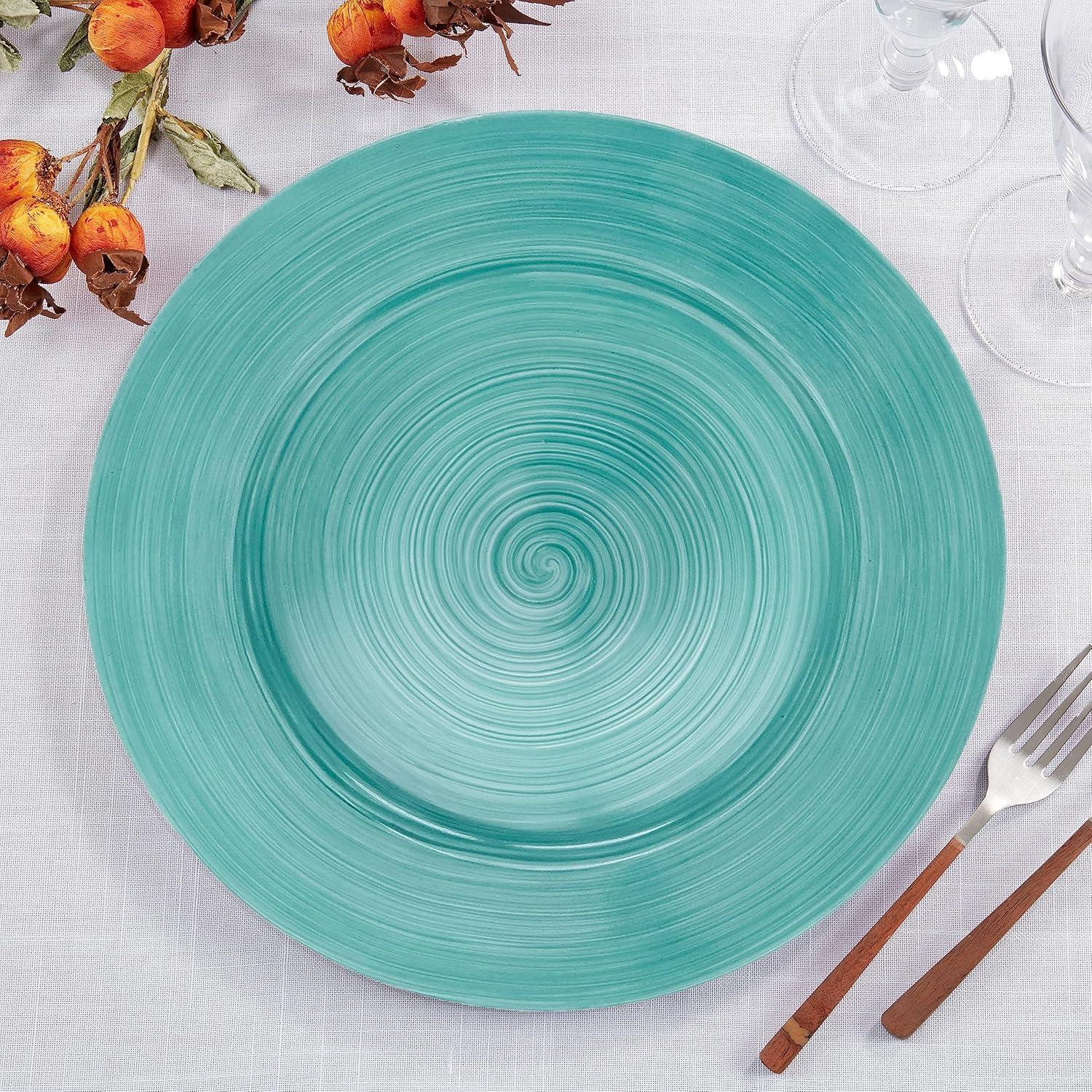 Elegant Aqua Ceramic Look Charger Plates Set of 4