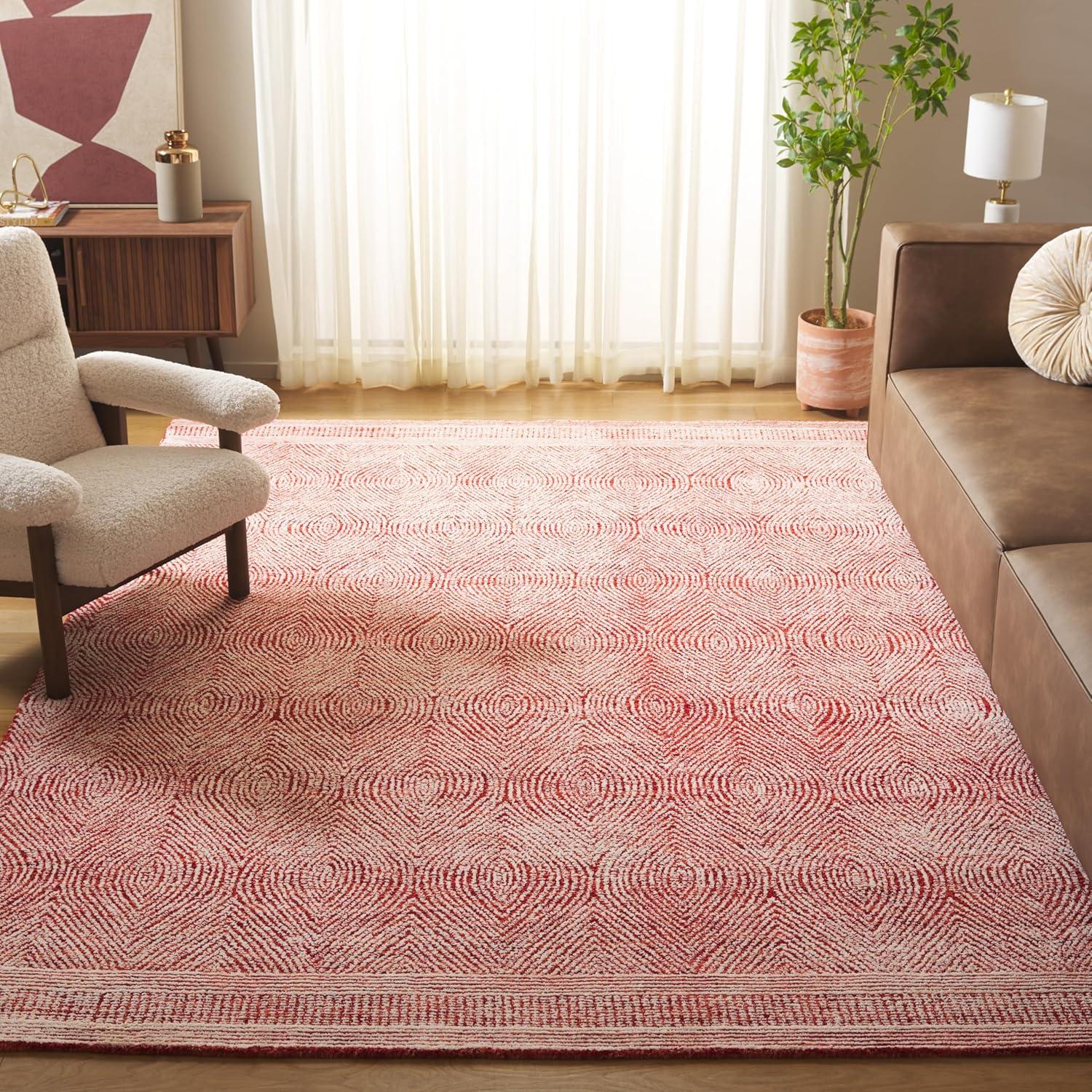 Abstract ABT340 Handmade Indoor Area Rug - Ivory/Red - 8'x10' - Safavieh