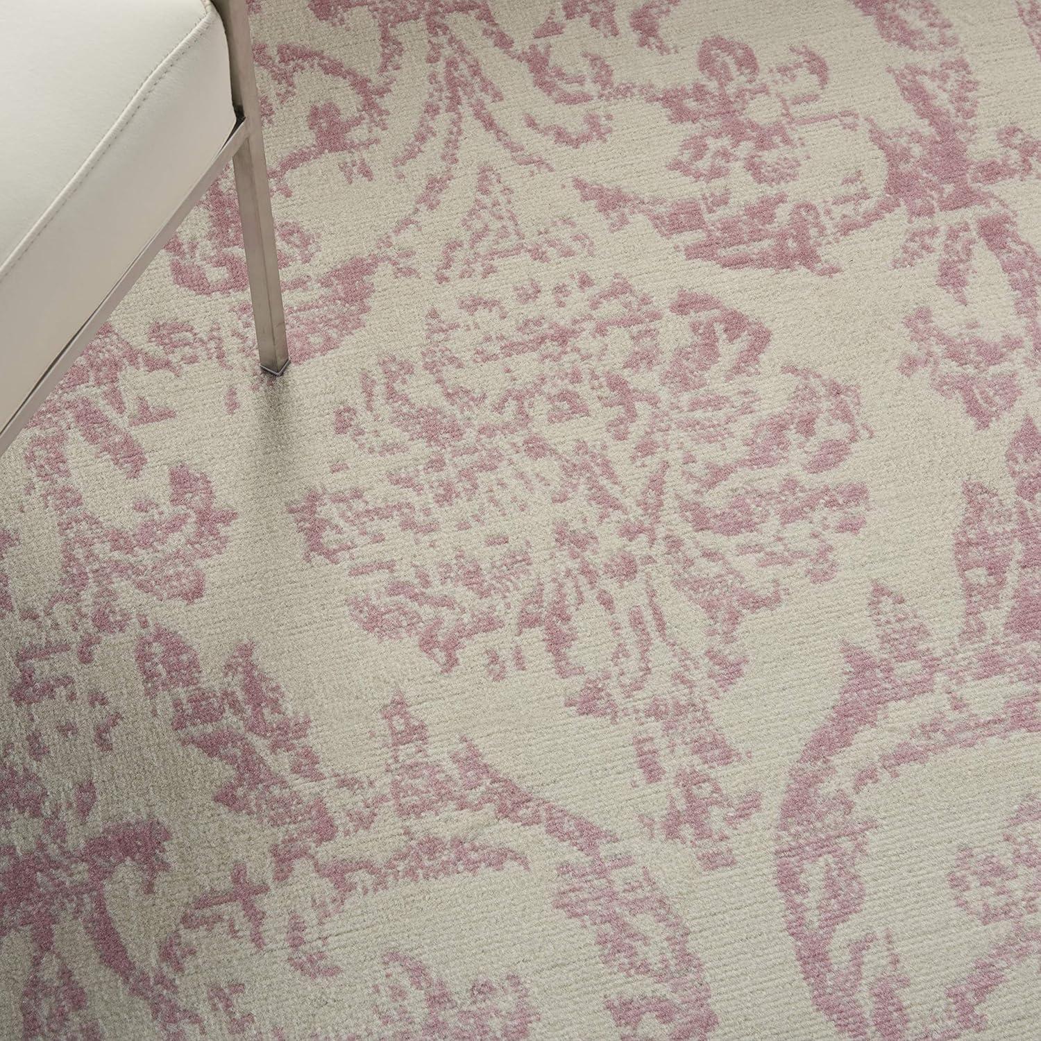Nourison Jubilant 5'3" x 7'3" (5' x 7') Ivory/Pink Area Rug Farmhouse Vintage Damask by Nourison