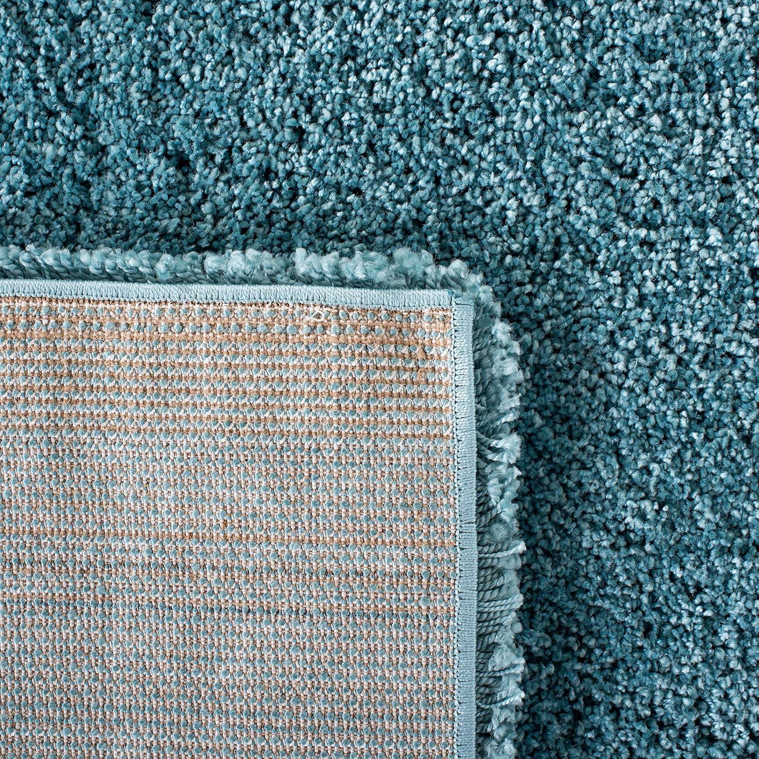 Ultra-Soft Aqua Blue Geometric 8' Square Shag Area Rug