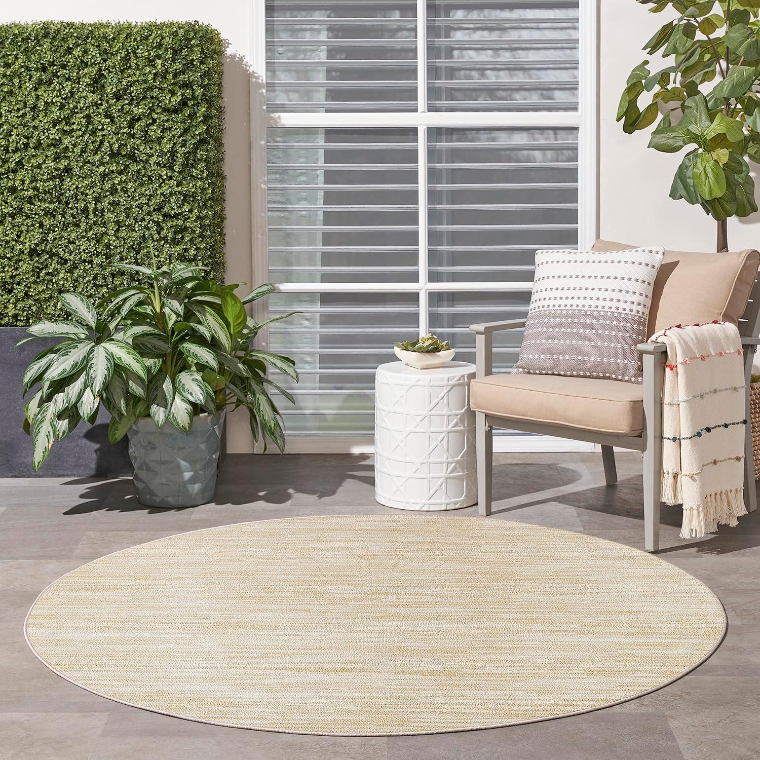 Nourison Essentials 4' x Round Ivory Gold Indoor/Outdoor Rug