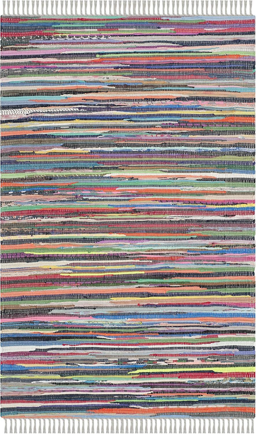 Handmade Multicolor Stripe Flat-Woven Wool-Cotton Blend Rug