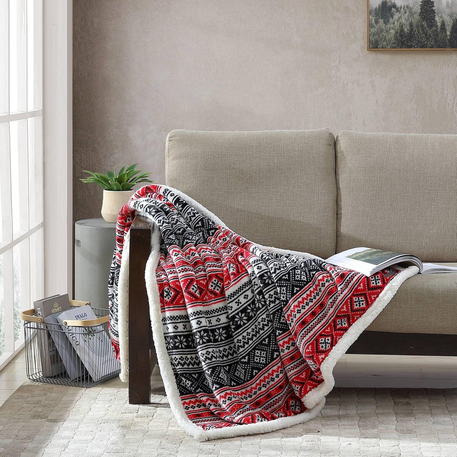 Eddie Bauer Printed Plush Fleece/Sherpa Throw Blankets