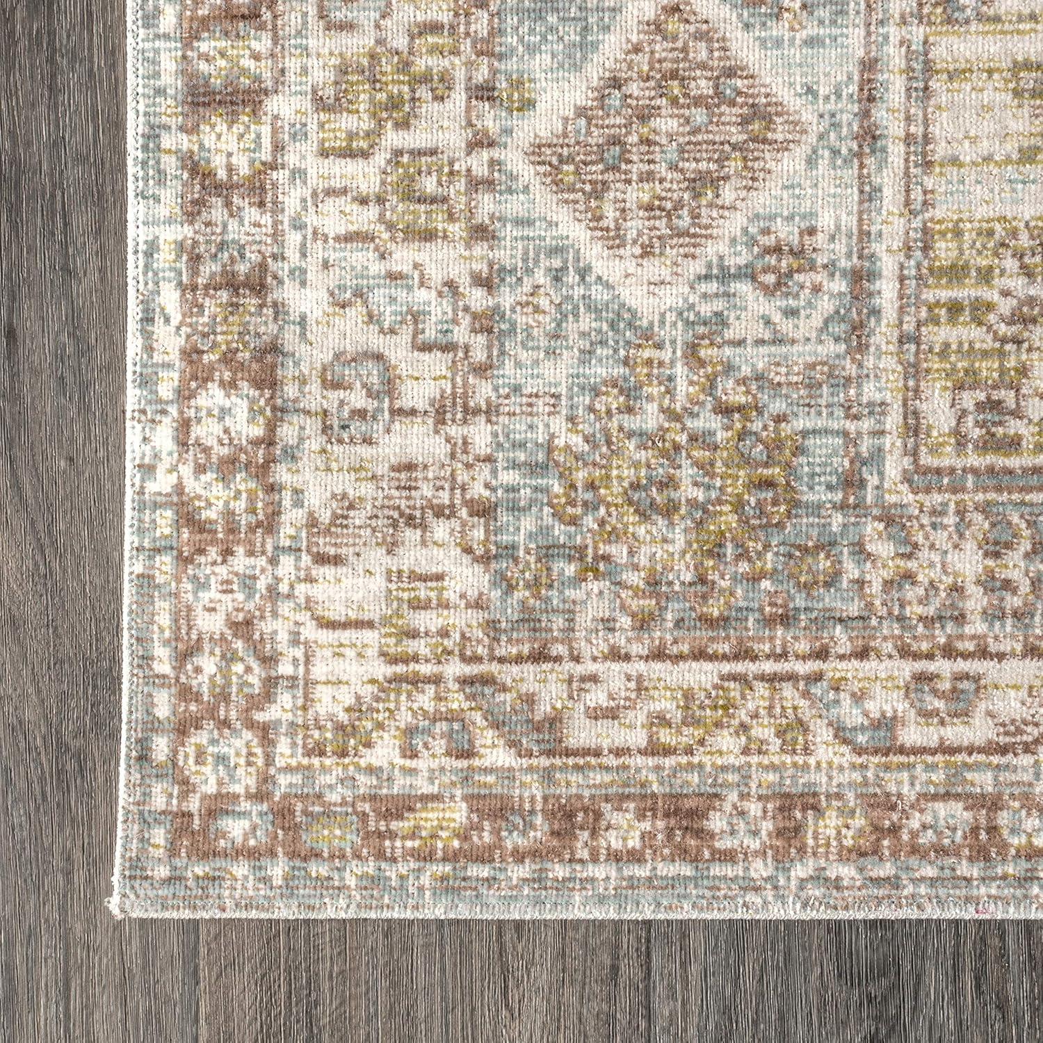 Light Blue and Ivory Medallion Synthetic Area Rug, 5 x 8