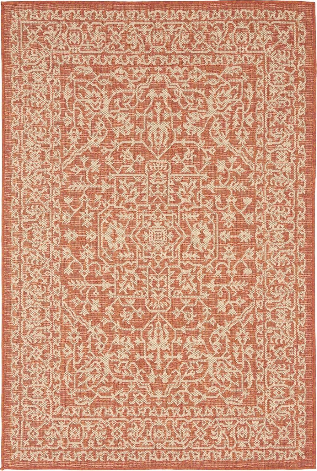 Unique Loom Outdoor Botanical Collection Area Rug - Allover (4' x 6' Rectangle Terracotta/Beige)