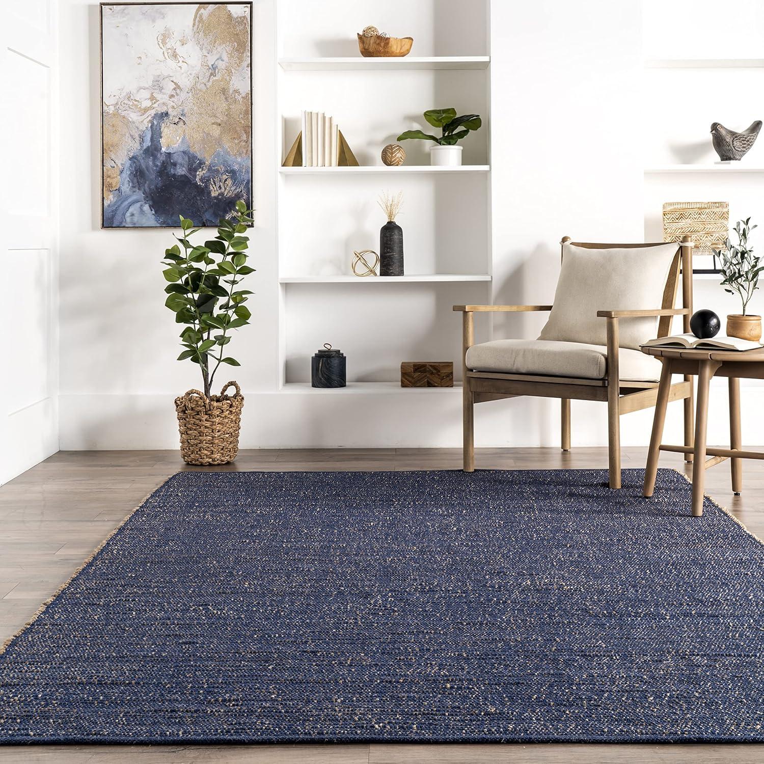 Elfriede Blue Handwoven Jute and Cotton 5' x 8' Area Rug