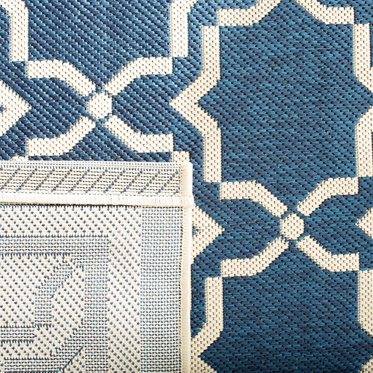 Courtyard CY6916 Power Loomed Indoor and Outdoor Area Rug - Navy/Beige - 6'7"x6'7" - Safavieh