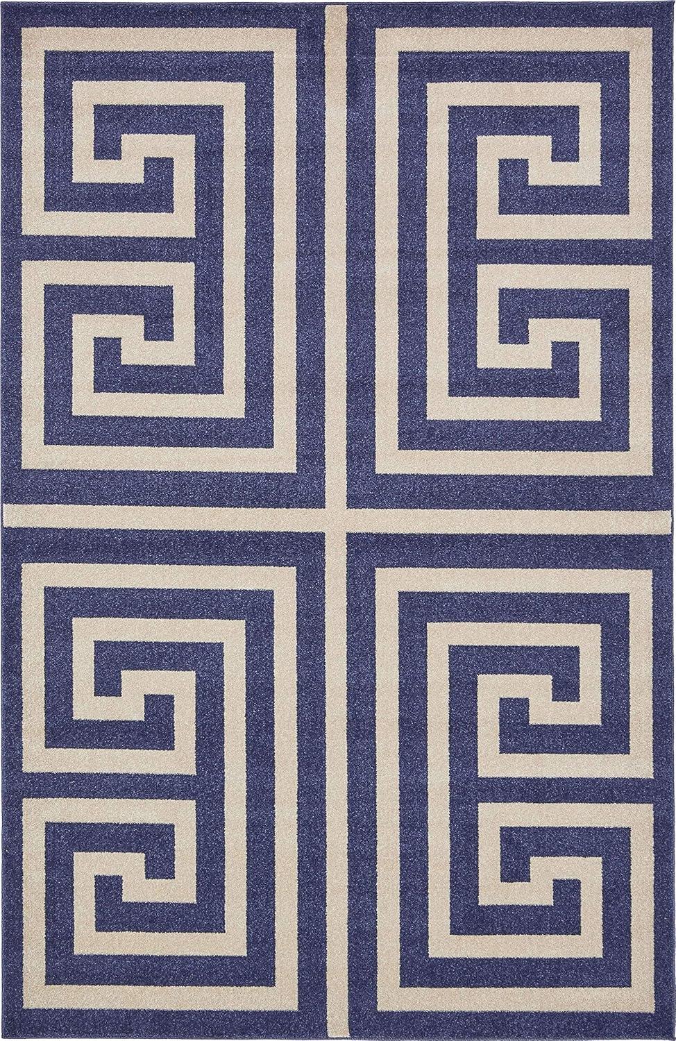 Unique Loom Athens Collection Area Rug - Greek Key (6' 1" x 9' Rectangle Navy Blue/Beige)