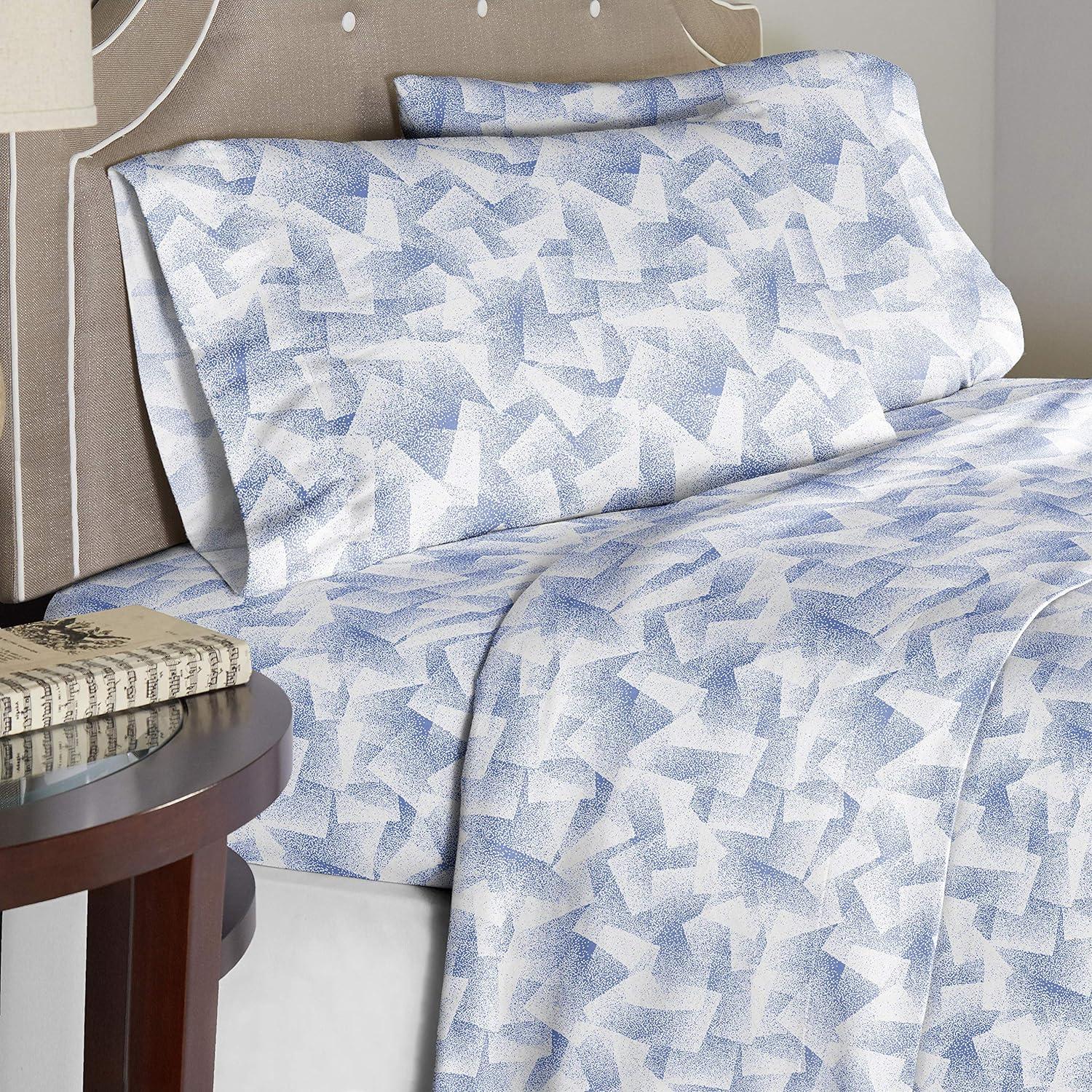 Valentina Blue Abstract Cotton Percale Full Sheet Set