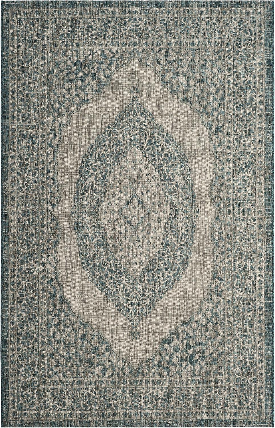 Light Grey & Teal Rectangular Easy-Care Outdoor Rug - 6'7" x 9'6"