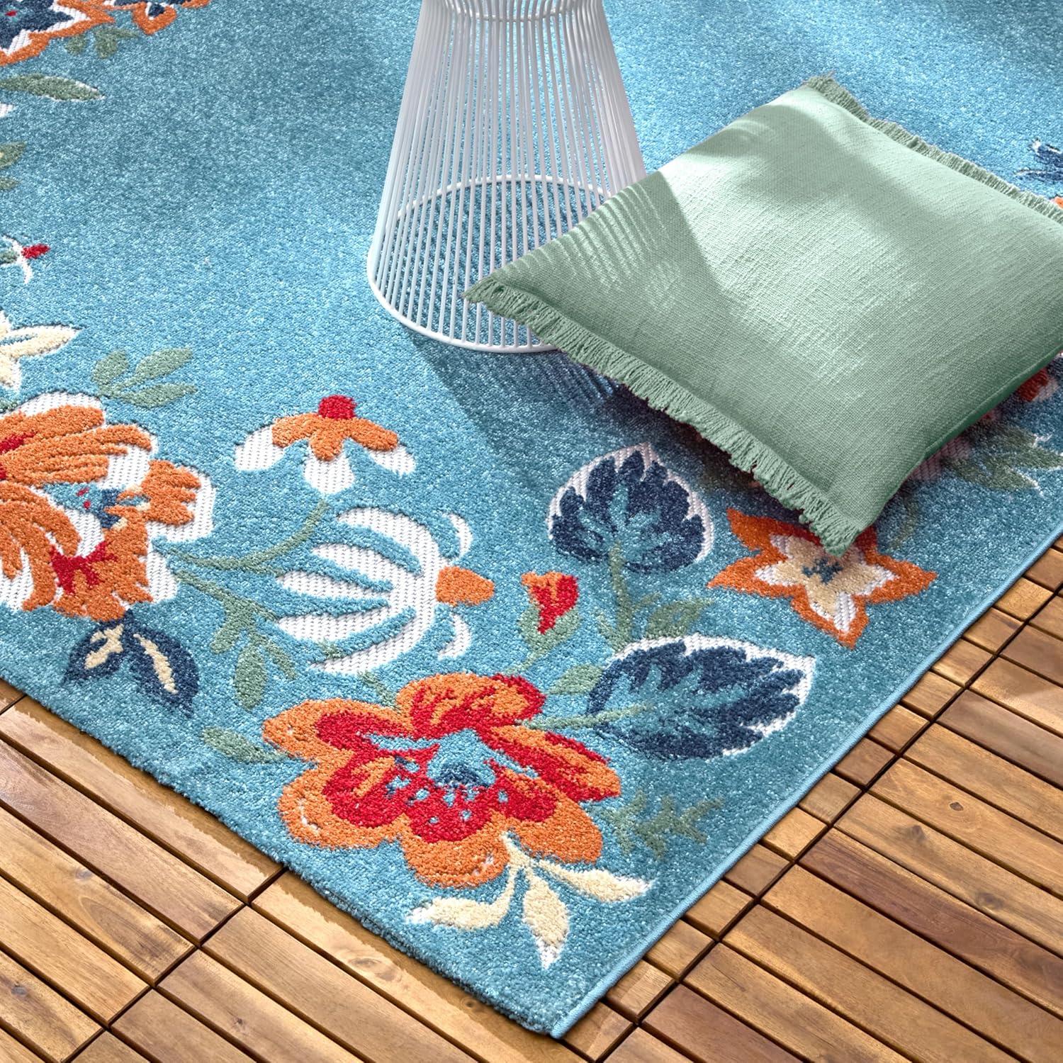 TOWN & COUNTRY EVERYDAY Hibiscus Bloom Border Modern Floral Indoor Outdoor Area Rug