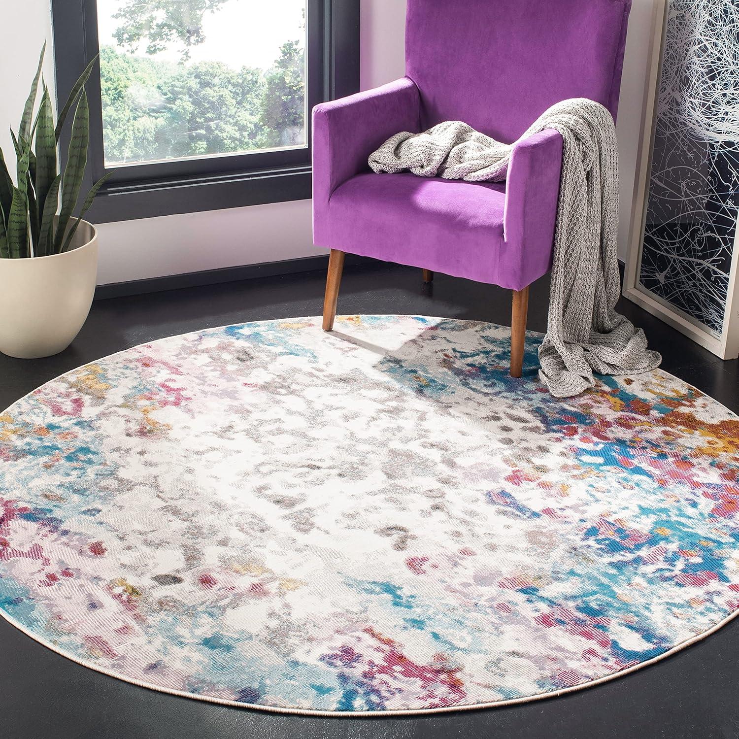 Aria ARA166 Power Loomed Area Rug - Cream/Dark Teal - 6'5" Round - Safavieh.