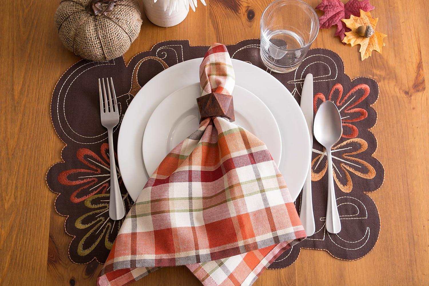 4pk Gobble Embroidered Placemat Brown - Design Imports: Machine Washable, Leaf Pattern, Novelty Shape
