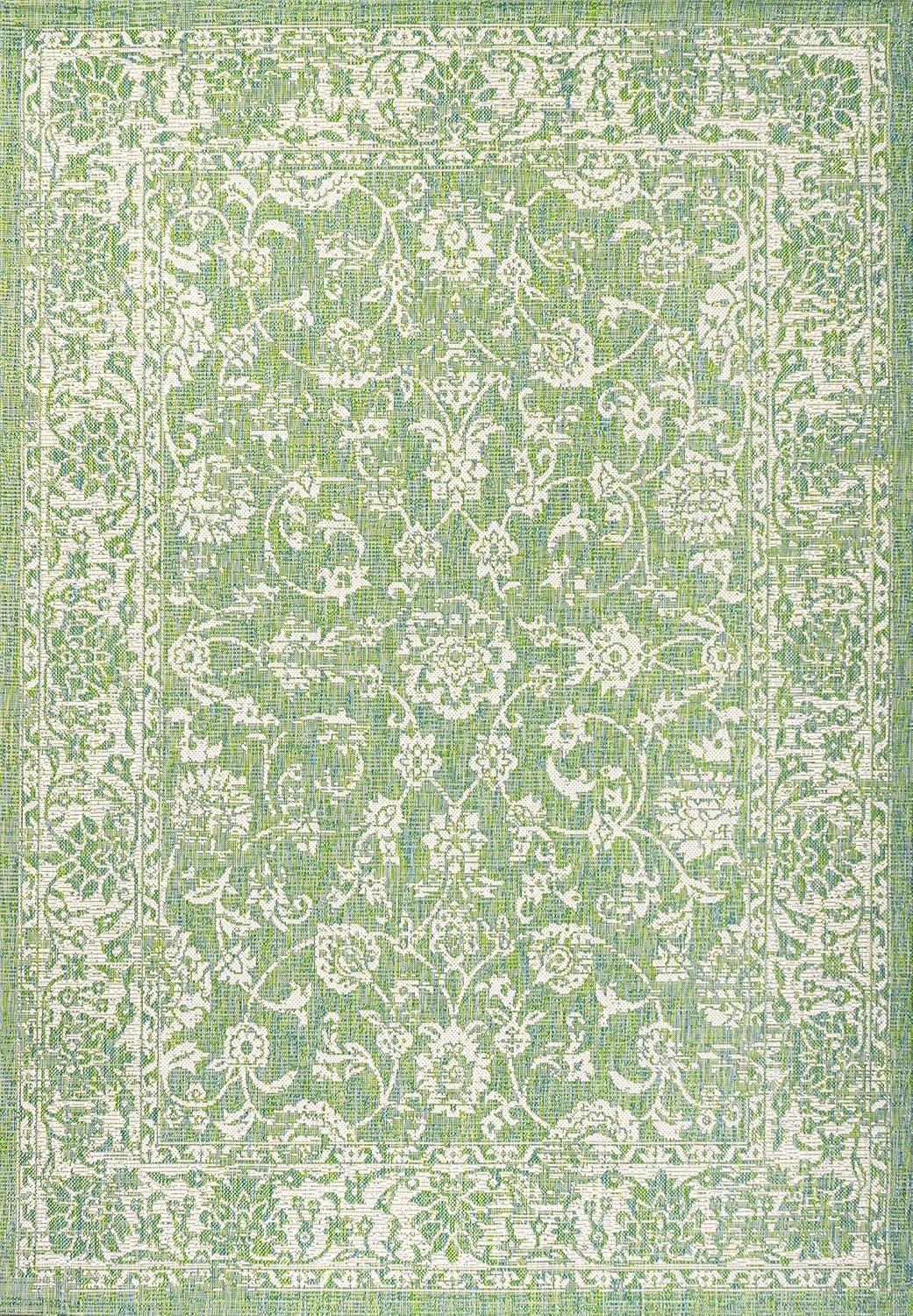 9' x 12' Tela Bohemian Textured Weave Floral Indoor/Outdoor Area Rug, Cream/Green - JONATHAN Y