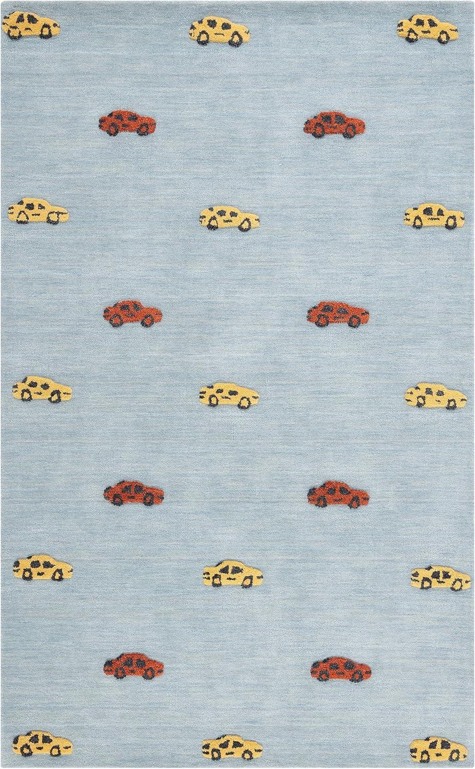 SAFAVIEH Kids Cars Stripes Area Rug, Light Blue/Yellow, 3' x 5'