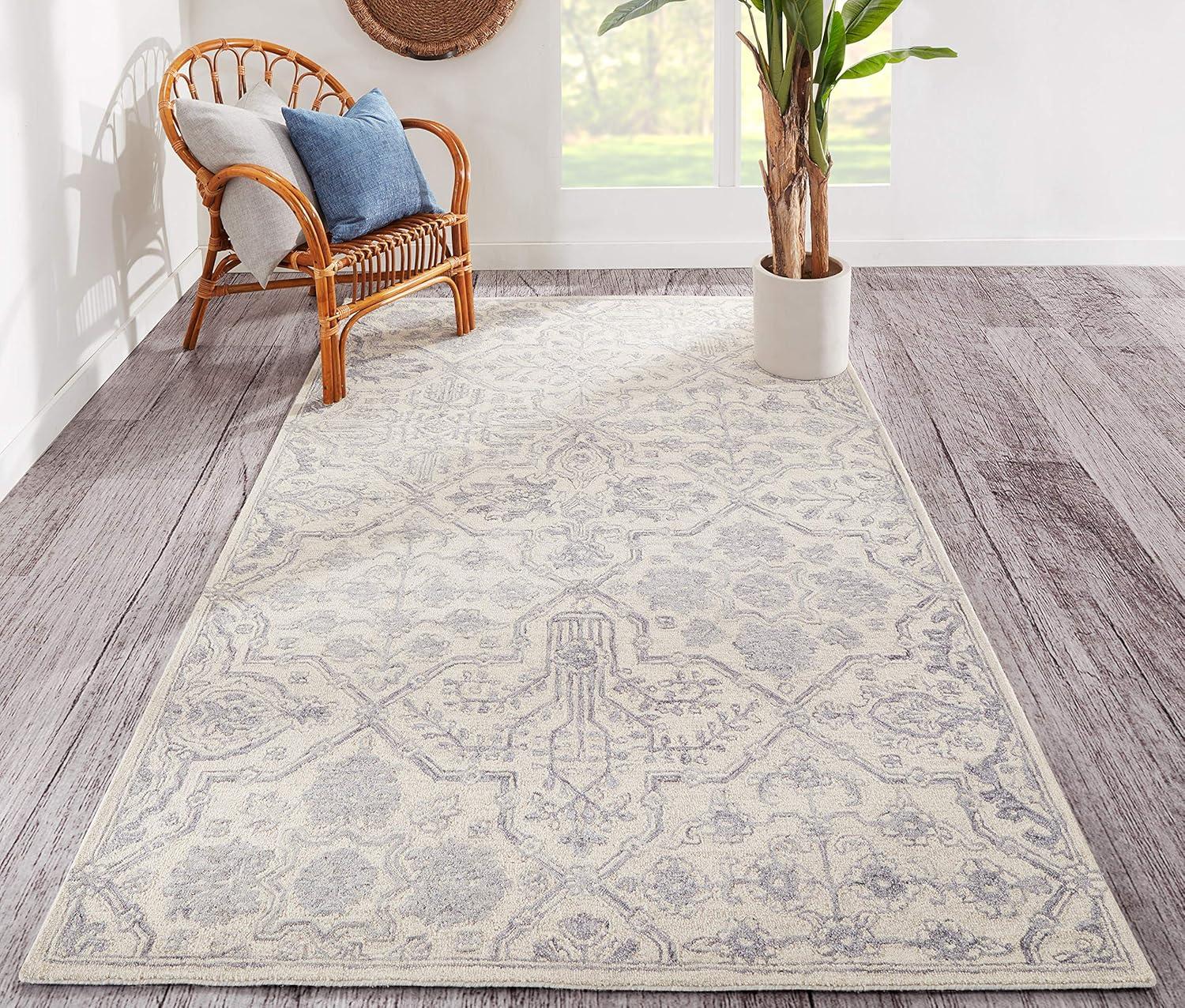 Momeni  Cosette Hand Tufted Wool Traditional Area Rug Grey 5' x 8' 5' x 8' Accent, Indoor, Handmade Beige Rectangle