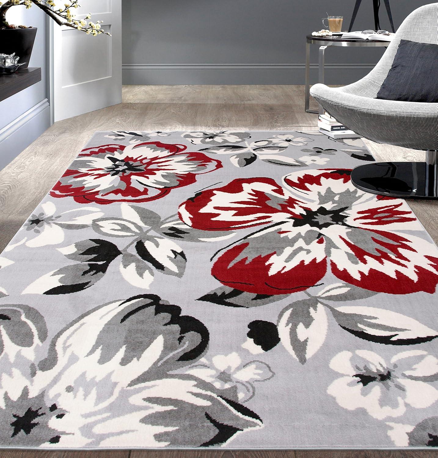 World Rug Gallery Modern Floral Design Red 5' x 7' Area Rug