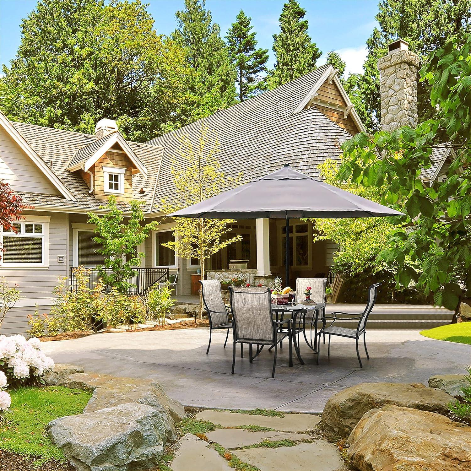 5 -Piece Gray Patio Dining Set Iron Square Table with 4 Gray Stationary Chairs