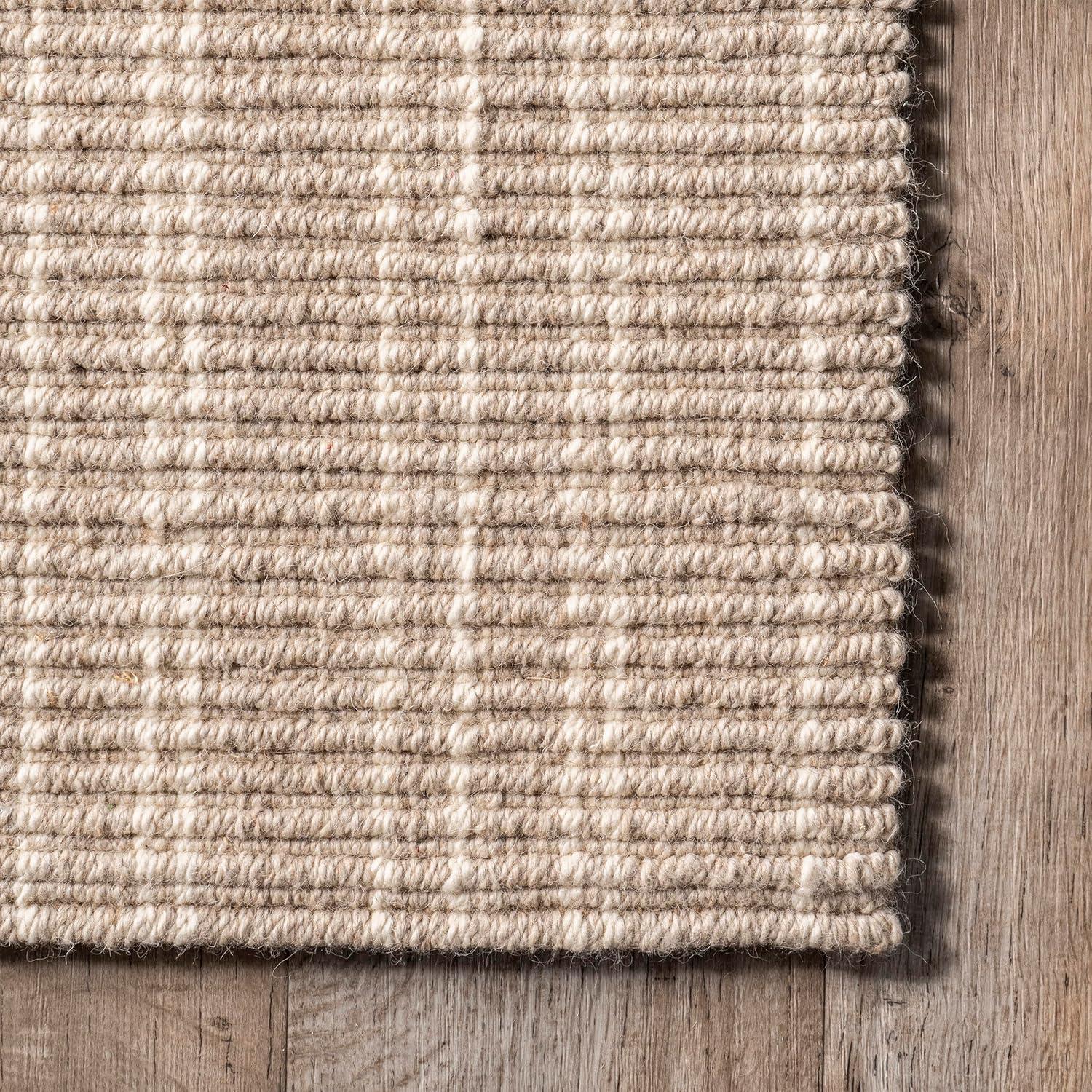 Nuloom Jolinn Striped 5x8 Wool Jute Indoor Area Rug for Dining Room Rug Neutral Rug Living Room Rug Kitchen, Natural/Ivory