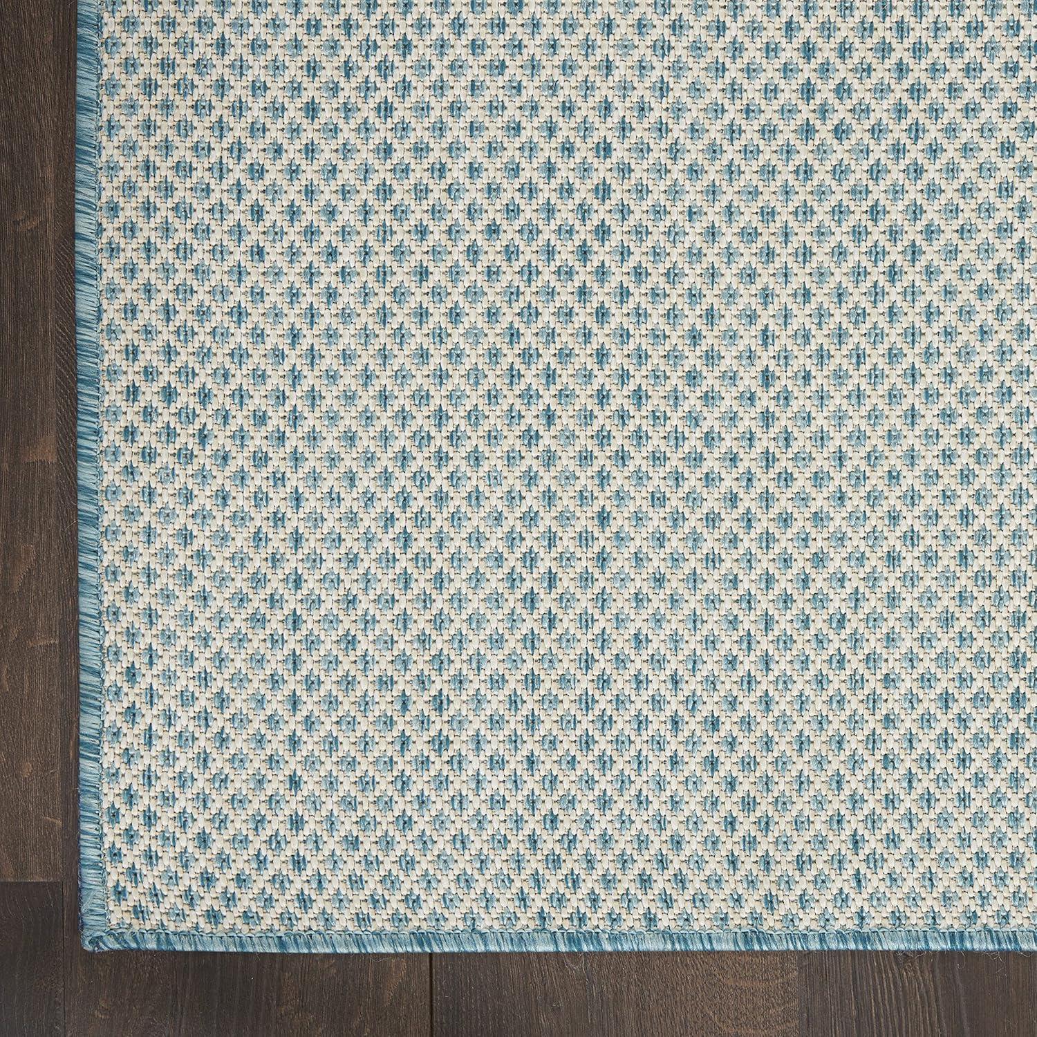 Ivory Aqua Geometric Square 6 ft Synthetic Rug