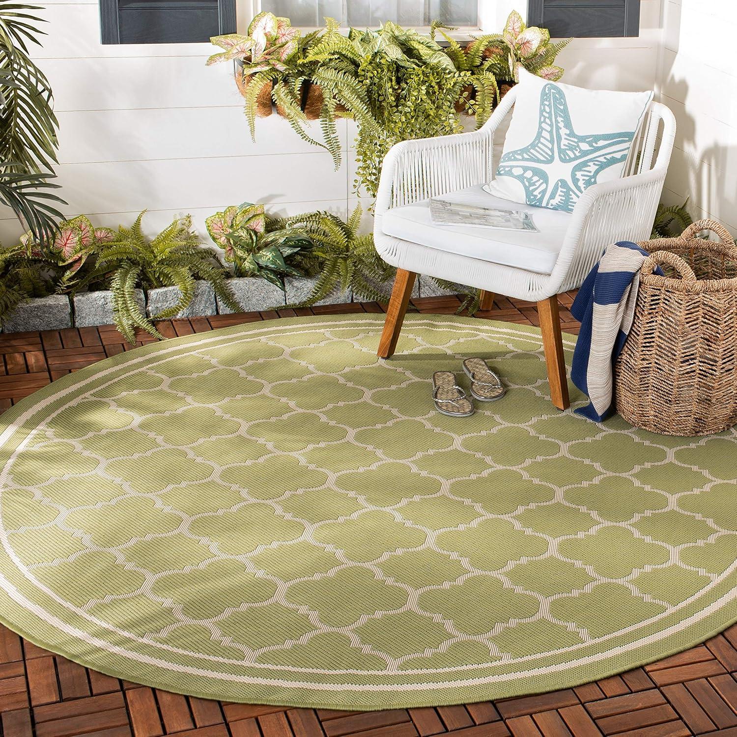 Green and Beige Rectangular Synthetic Outdoor Area Rug