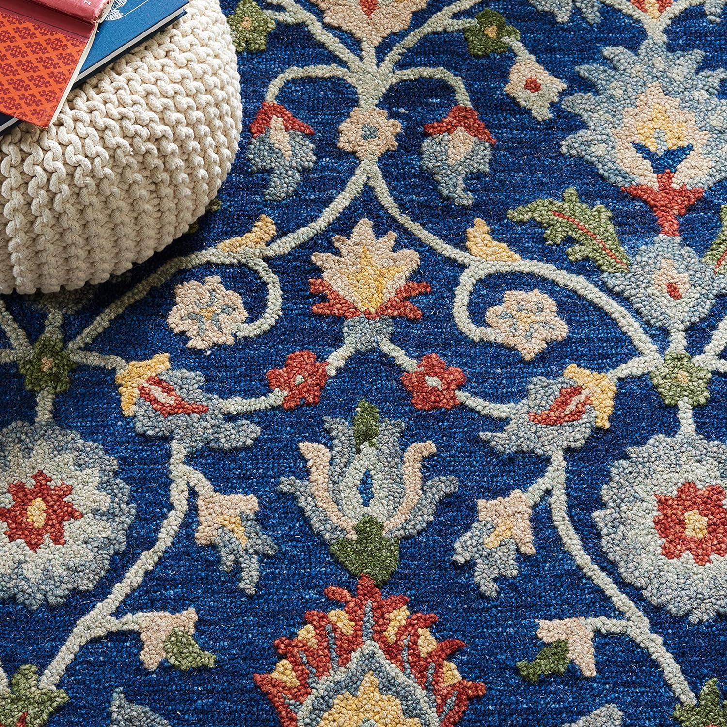 SAFAVIEH Blossom Anson Floral Area Rug, Blue/Rust, 6' x 6' Square