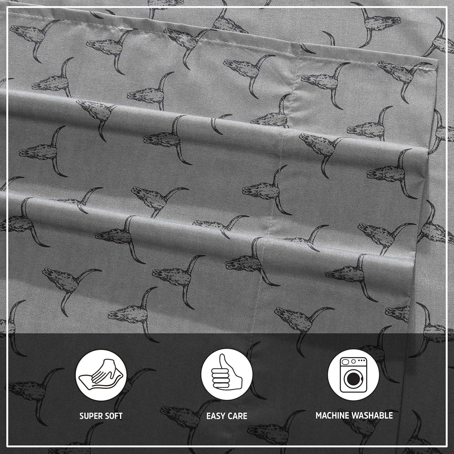 Wrangler Steer Skulls Grey 100% Microfiber Queen Sheet Set